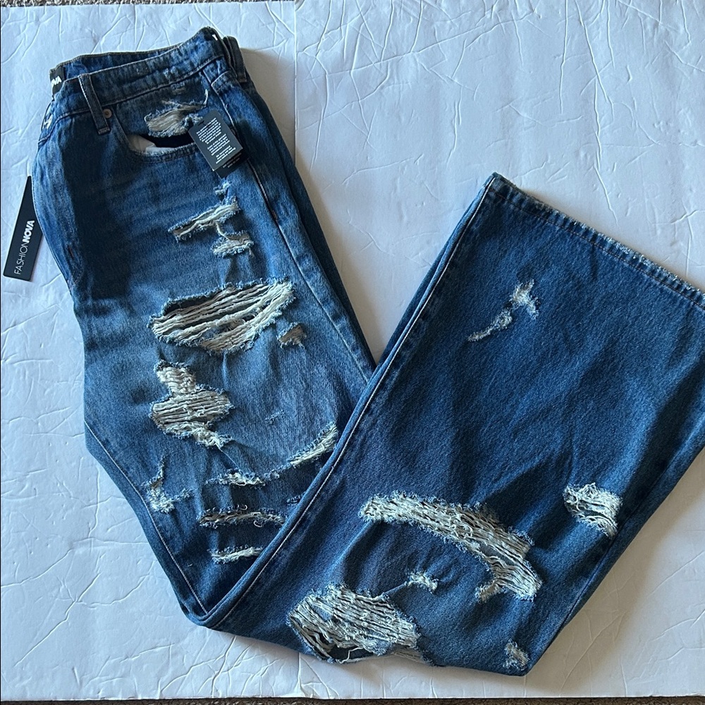NWT Distressed Blue Flare Jeans